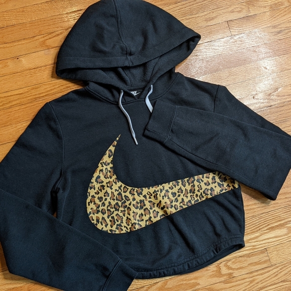 Nike Tops - Cropped Nike Black Cheetah Leopard Print Hoodie